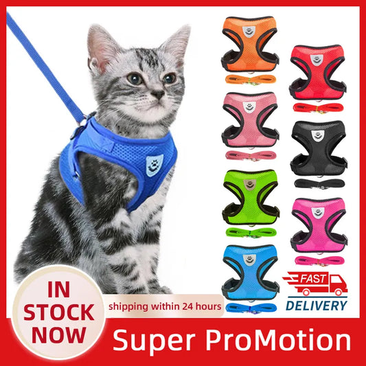 Adjustable Mesh Cat &amp. Dog Harness Vest with Leash