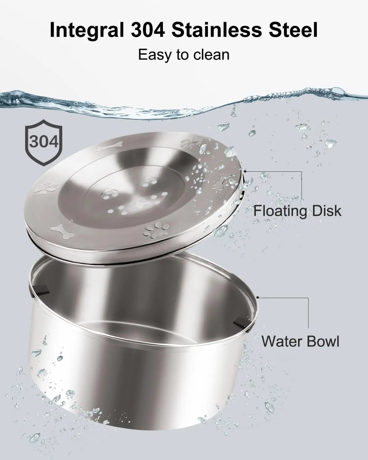 Spill-Proof XXL Stainless Steel Dog Water Bowl with Floating Disk